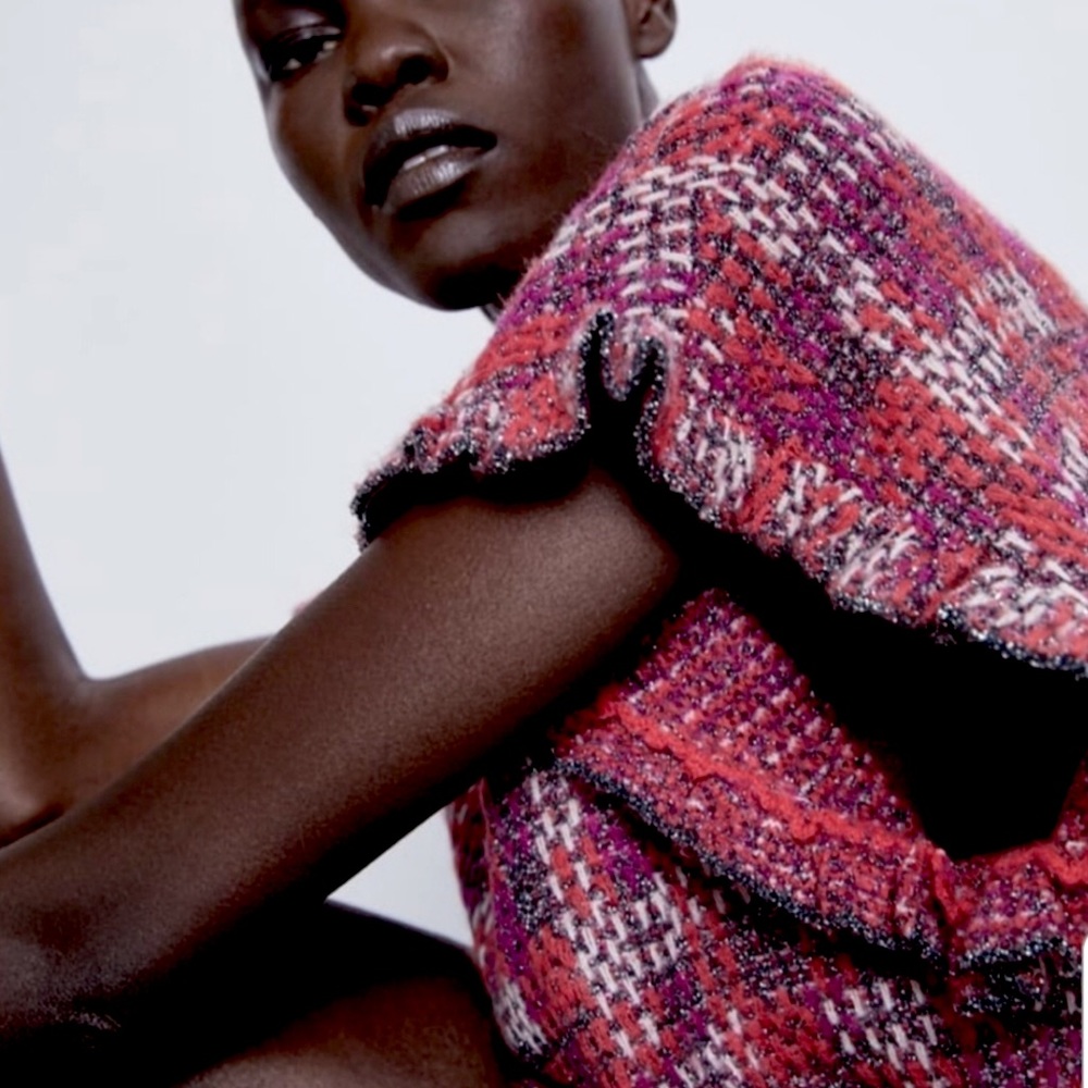 Zara Tweed Metallic Thread Ruffled Knit Top - Picture 6 of 9